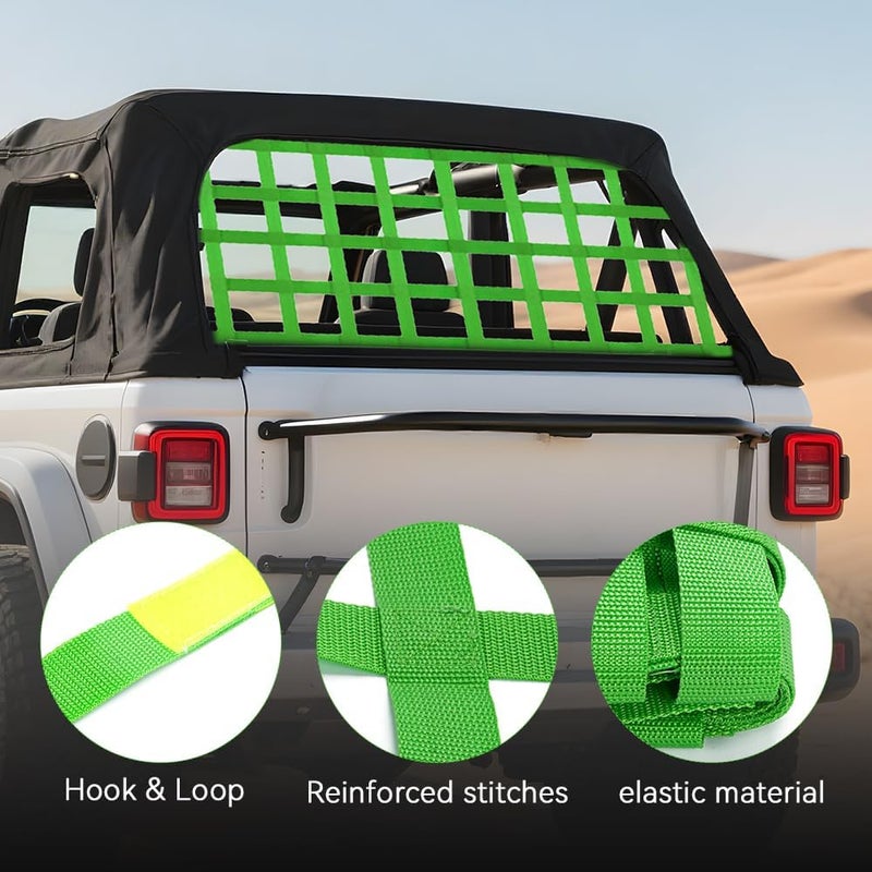 BARTOO Mesh Cargo Net Roof Top Netting Hammock Compatible with Jeep Wrangler YJ TJ JK JKU JL JLU 1987-2024 & Gladiator JT Accessories, Fluorescent Green - Image 3